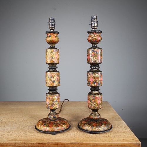 Tall Pair Of Antique Kashmiri Table Lamps - Rewired
