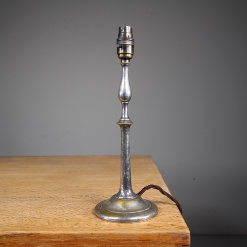 Edwardian Nickel Plated Antique Table Lamp - Rewired