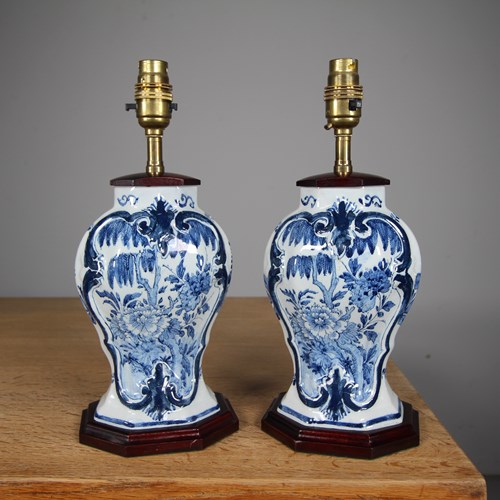 Pair Of 18Th Century Delft Antique Table Lamps 