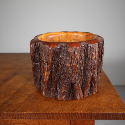 Antique Treen Tree Stem Vase With Liner