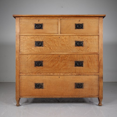 19Th Century Antique Heals Of London St Ives Oak Chest Of Drawers