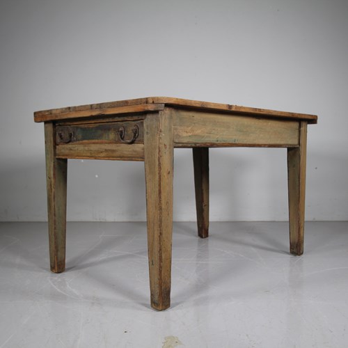 19Th Century Antique Pine Kitchen Table In Original Paint