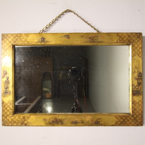 English Antique Chinoiserie Decorated Wall Mirror 