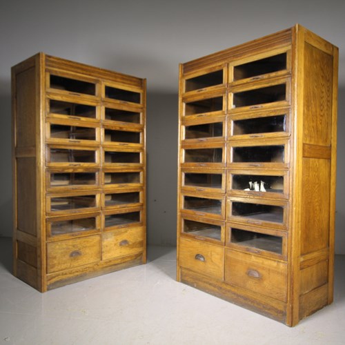 Pair Of High Quality Edwardian Antique Oak Haberdashery Cabinets 