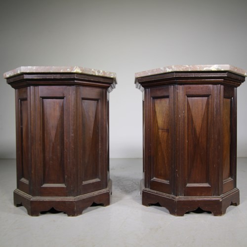 Pair Of English Hexagonal Antique Walnut Side Tables