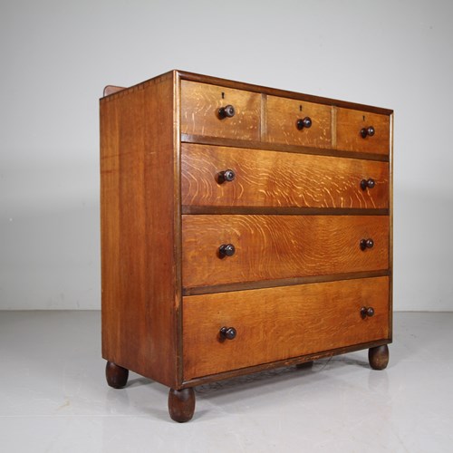 Heals Antique Oak Chest Of Drawers - Rare Variant 