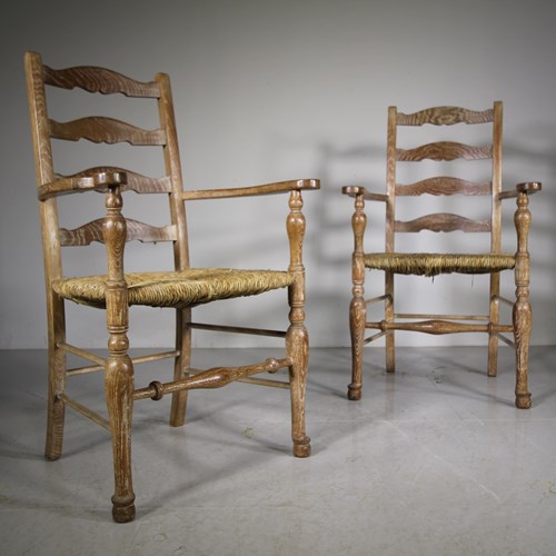 Pair Heals Of London Antique Oak Carver Dining Chairs (2 Pairs Available)