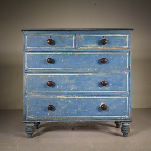 Original Blue Antique Painted Pine Chest Of Drawers