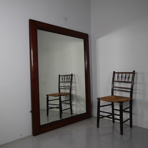 Large 19Th Century English Antique Mahogany Wavy Wall Mirror 