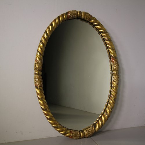 Oval Gilt Acanthus Leaf & Rope Antique Wall Mirror 