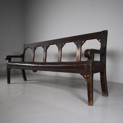 Original Painted Pine English Antique Gothic Bench 