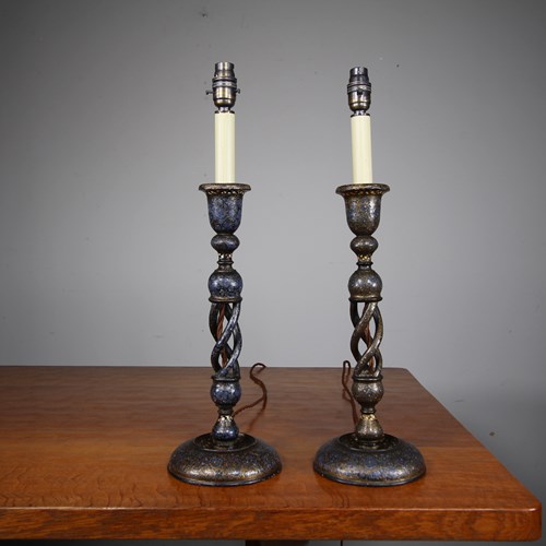 Tall Pair Of Early Antique Kashmiri Table Lamps