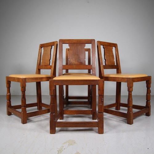 Rare Design 1930'S Mouseman Set Of Four Dining Chairs 