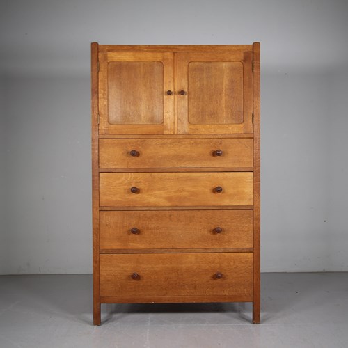 Heals Of London Antique Oak Tall Boy - Labelled