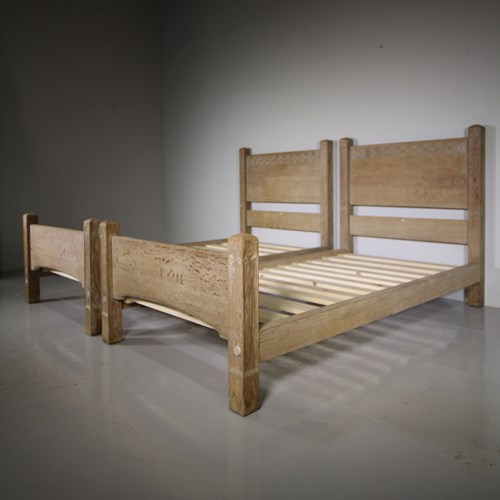 Pair Of Heals Antique Gothic Oak Single Beds – Labelled