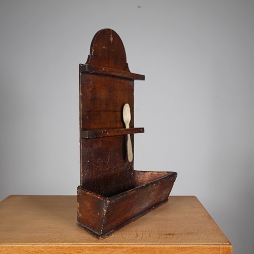 Lovely Painted Pine 19Th Century Antique Spoon Rack & Box
