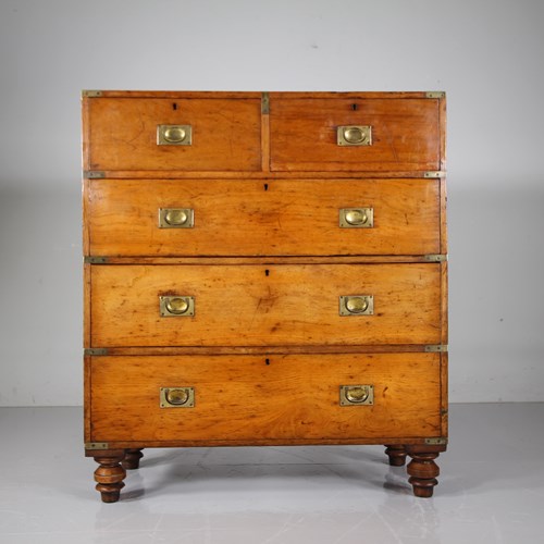 English 19Th Century Quality Antique Military Chest Of Drawers 