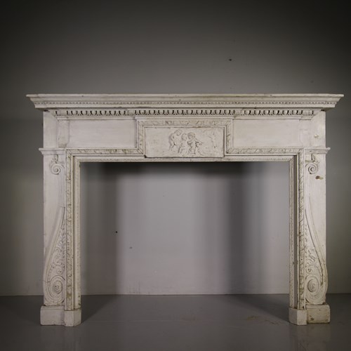 19Th Century Antique Painted Pine Fire Surround- William Kent Design 