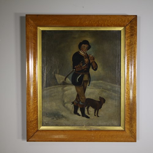 Large 19Th Century Primitive Antique Oil Painting