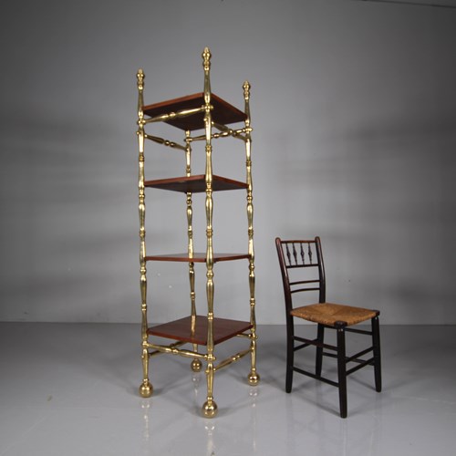 Tall English Antique Etagere In Brass & Mahogany 