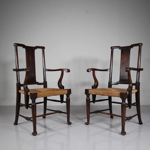 Pair Of 19Th Century William Morris Antique Tabard Inn Dining Chairs 