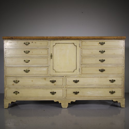 Large Original English Painted Pine Antique Chest Of Drawers 