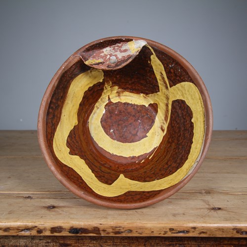 Decorative & Large 19Th Century Antique Slipware Bowl 