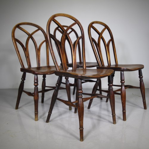 Set Of Four Beautiful Georgian Antique Hoop Back Windsor Dining Chairs