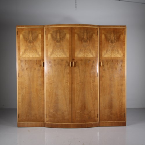 Wonderful Heals Antique Sycamore Triple Bow Front Wardrobe - Labelled 