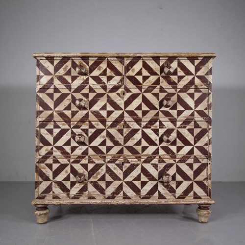 Wonderful Painted Pine 19Th Century Antique Chest Of Drawers
