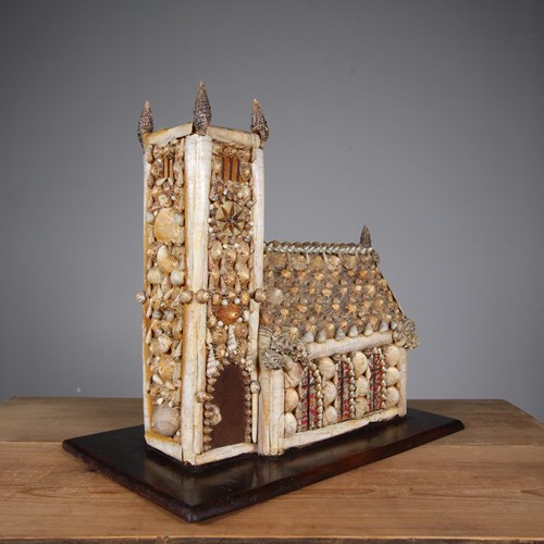 Beautiful English 19Th Century Large Antique Shell Work Church