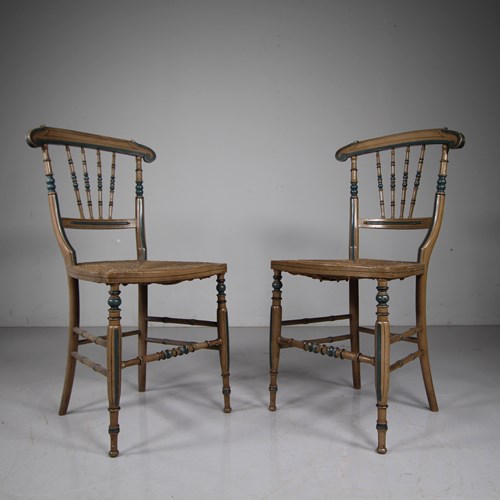 Superb Pair Regency Original Painted & Decorated Antique Chairs 