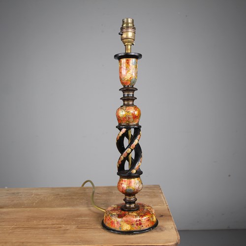 Kashmiri Tall Antique Table Lamp - Rewired