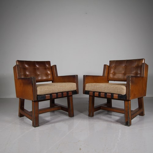 Pair Of 1930'S Stylish Leather Armchairs 