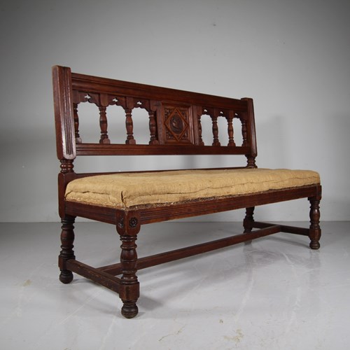 Gillow's 19Th Century Antique Oak Bench Seat By Bruce Talbert