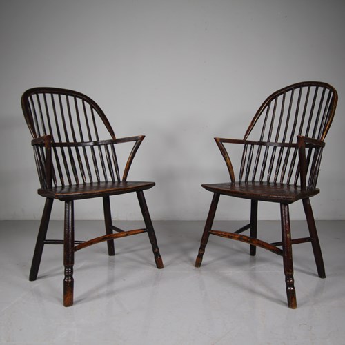 Rare Pair Of Gillows 18Th Century Antique Windsor Armchairs 
