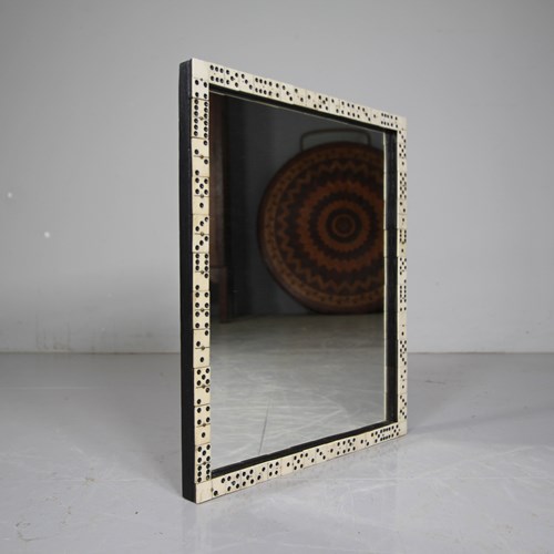 Antique Bone Domino Oak Framed Mirror 