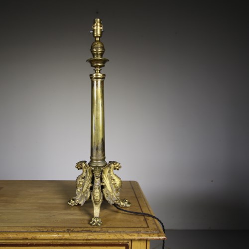 Tall 19Th Century Gilt Bronze Antique Table Lamp