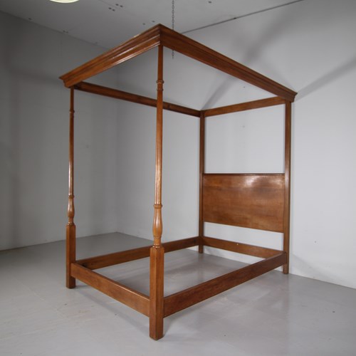 Rare Heals Antique Oak Double Four Poster Bed - Labelled
