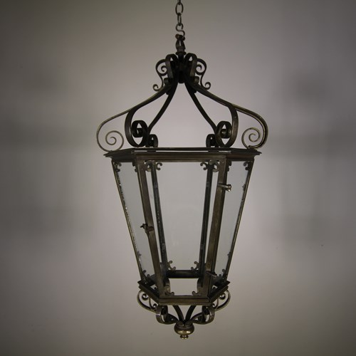 Large 19Th Century Bronze Antique Hanging Lantern