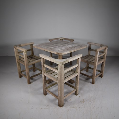 1930'S Teak Garden Dining Table & Chairs By Lister 