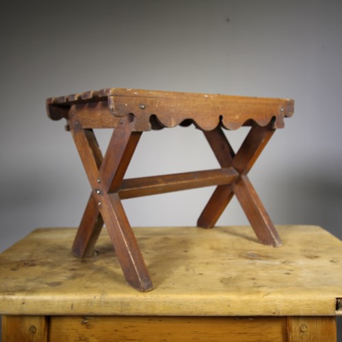 Decorative English Antique Slatted Teak Stool 