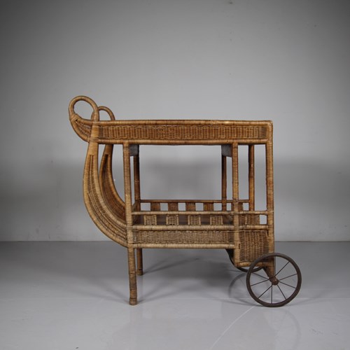 Amazing Very Rare 1920'S Dryad Woven Wicker Drinks Trolley 
