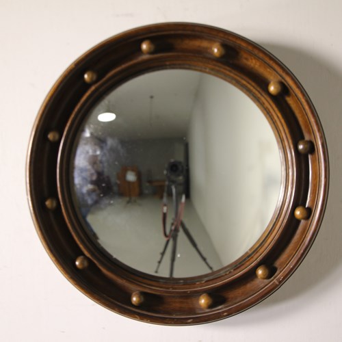 1930’S Heals Of London Oak Convex Wall Mirror