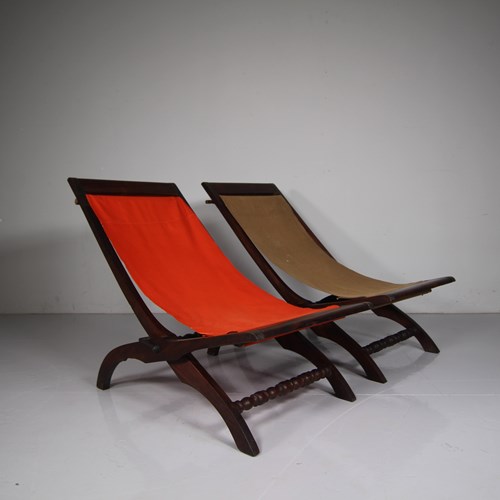 Pair 19Th Century Antique Rosewood Folding Garden Chairs 
