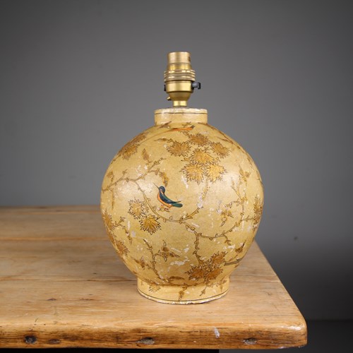 Kashmiri 1920’S Table Lamp With Birds & Foliage