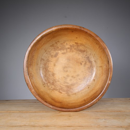 Beautiful Large English 19Th Century Sycamore Antique Dairy Bowl 