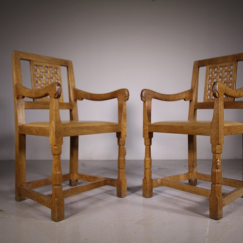 Pair Of Mouseman 1950’S Oak Carver Dining Armchairs 