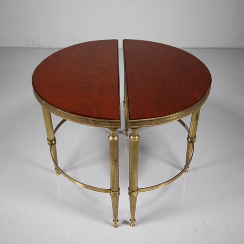 Pair Quality 1940'S Low Brass Demi Lune Side Tables 