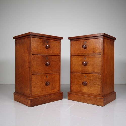 Pair Of 19Th Century Antique Oak Bedside Chests Of Drawers 